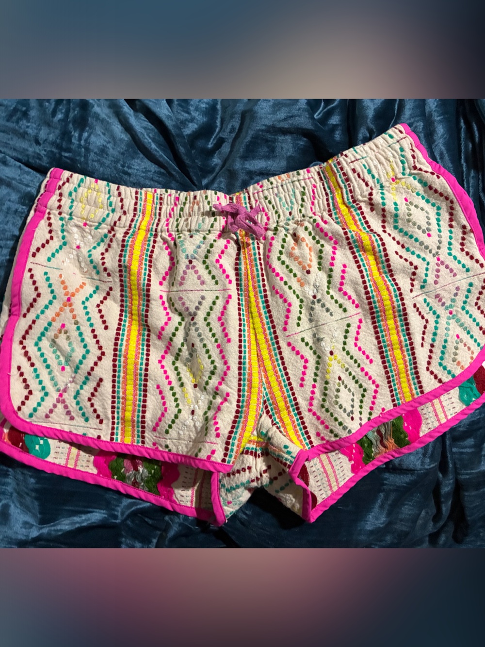 Judith March Cream Embroidered Shorts with Bright Pink Trim